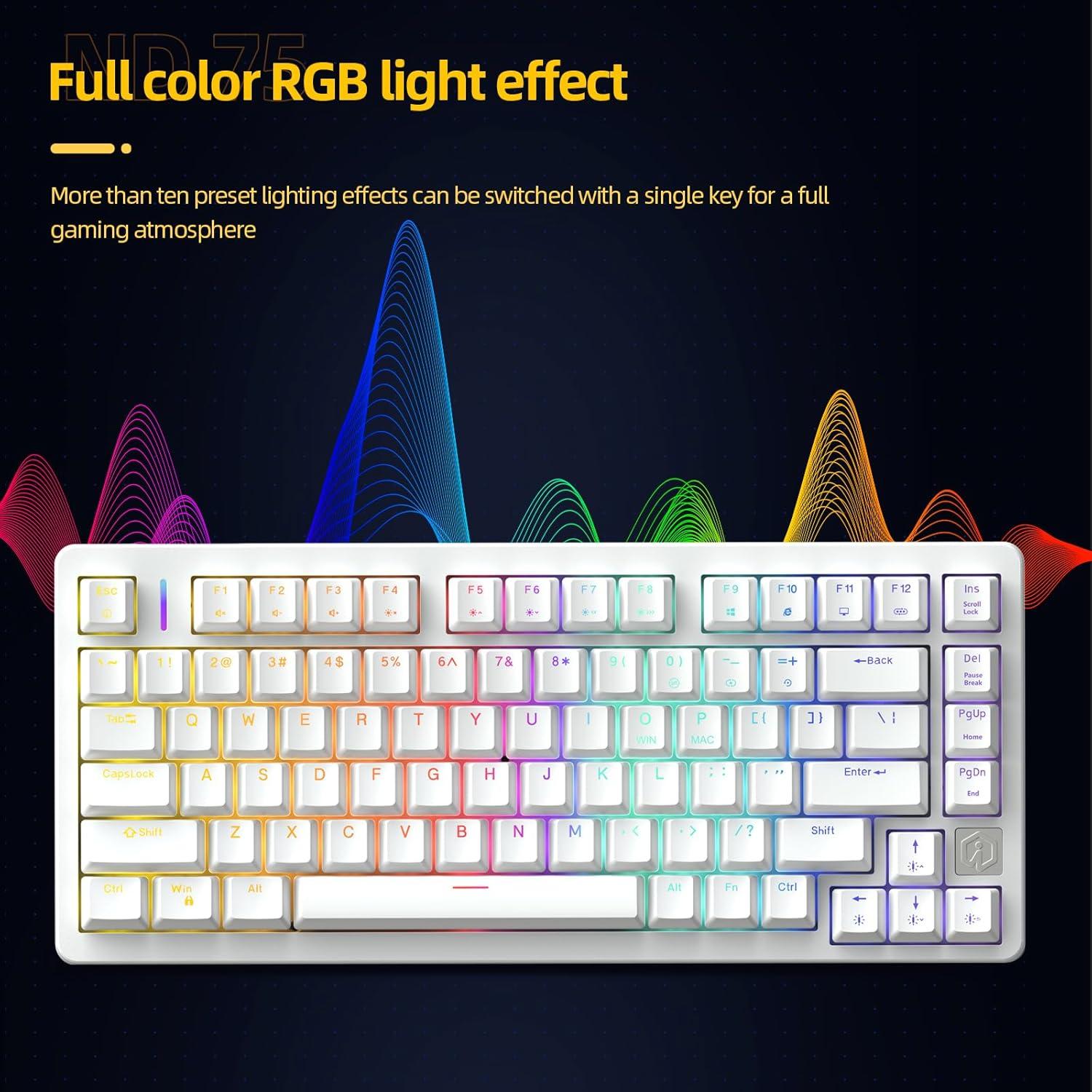 Teclado Mecánico IROK ND75 TKL 75% RGB Programable Blanco