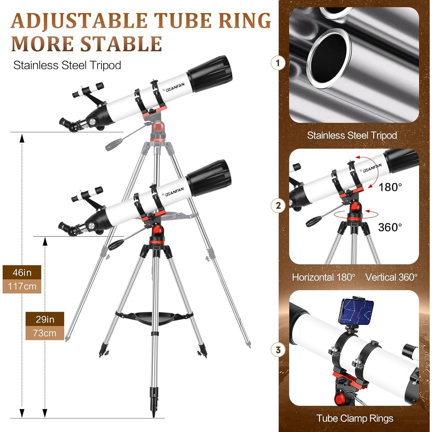 Telescopio Astronómico Dianfan 90mm 800mm Refractor Portátil