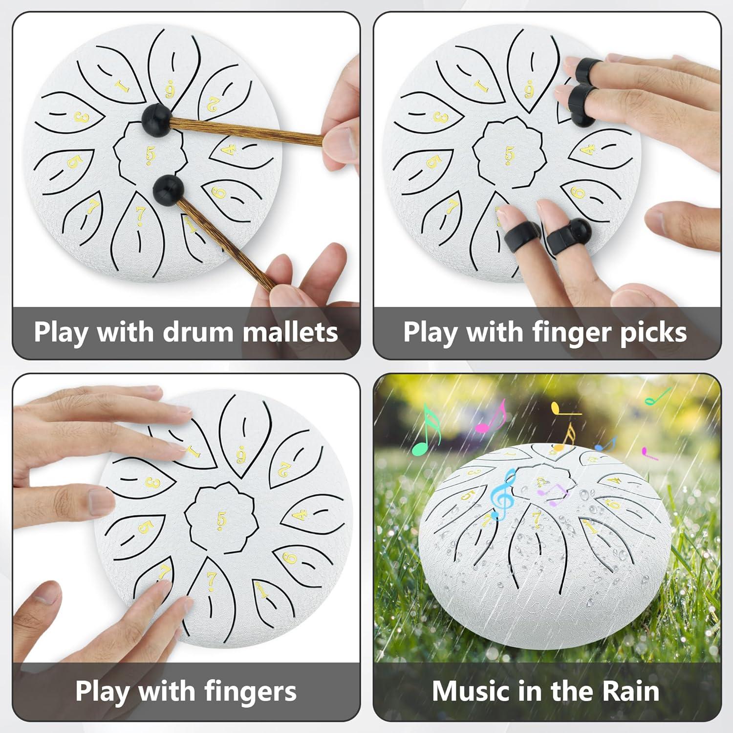 Tambor de Lluvia Oun Nana 15 cm 11 Notas Blanco con Accesorios