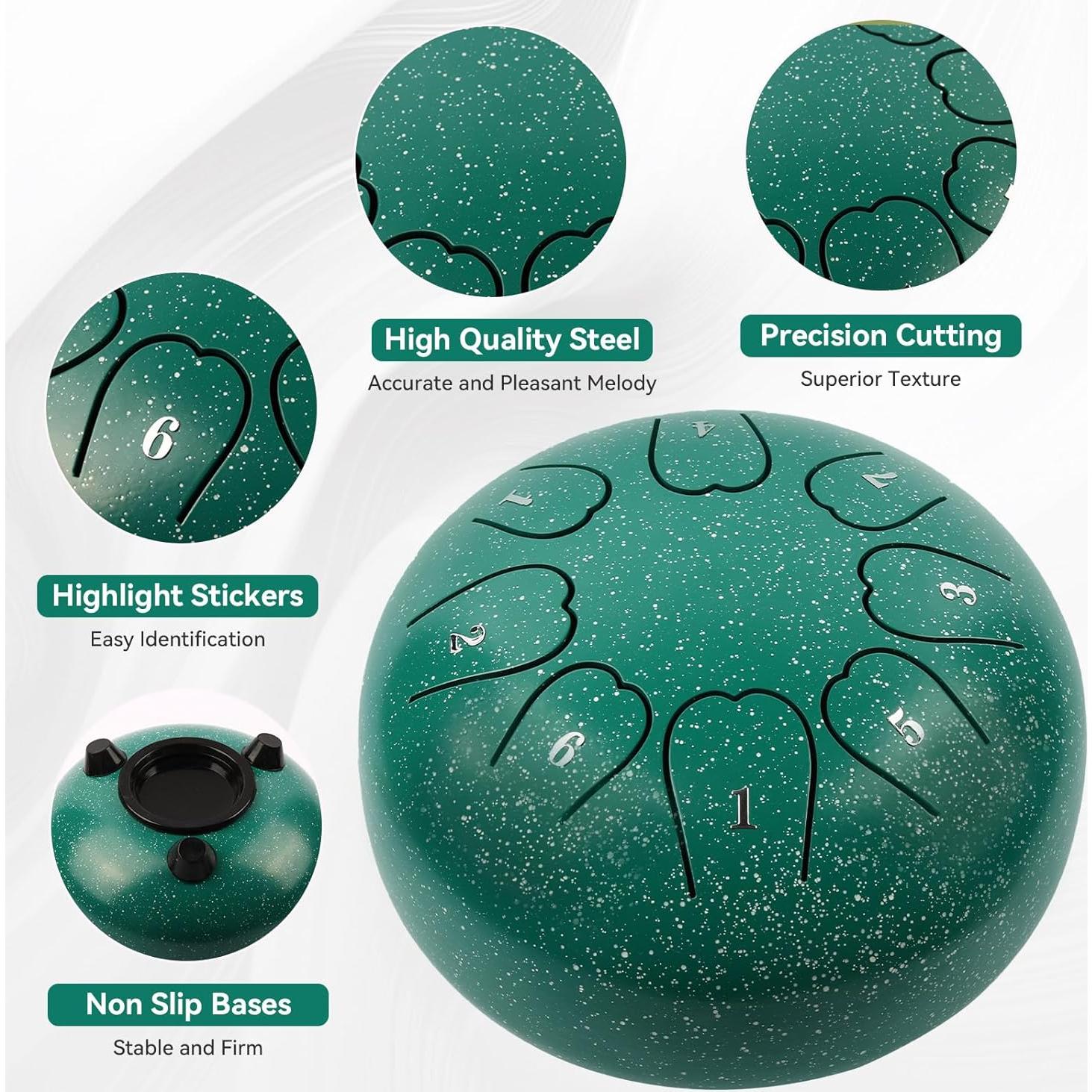 Tambor de Lluvia Weipoken 15 cm 8 Notas Verde con Mallets