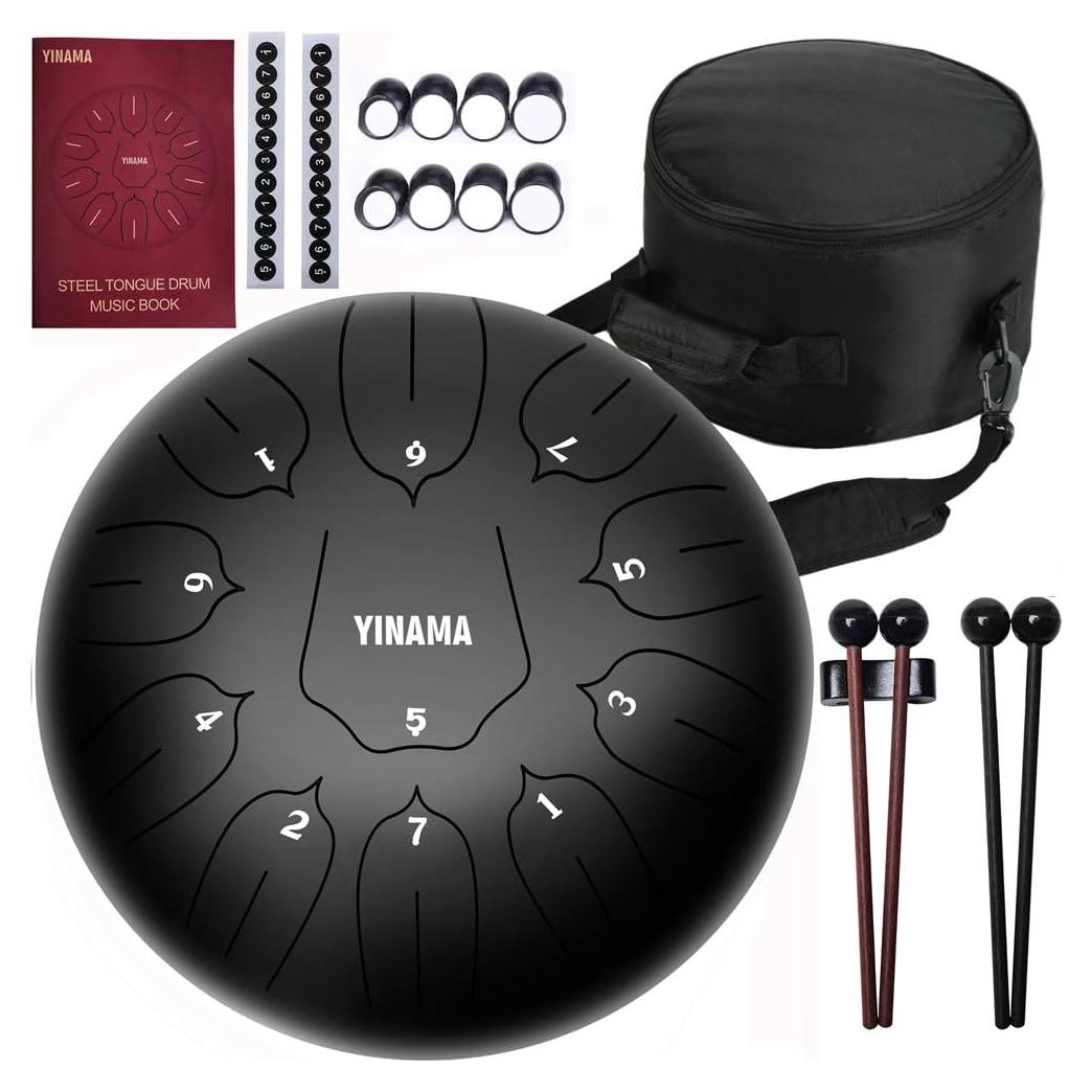 Yinama Steel Tongue Drum 11 Notas 30,48 cm Negro