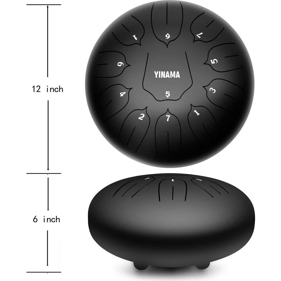Yinama Steel Tongue Drum 11 Notas 30,48 cm Negro
