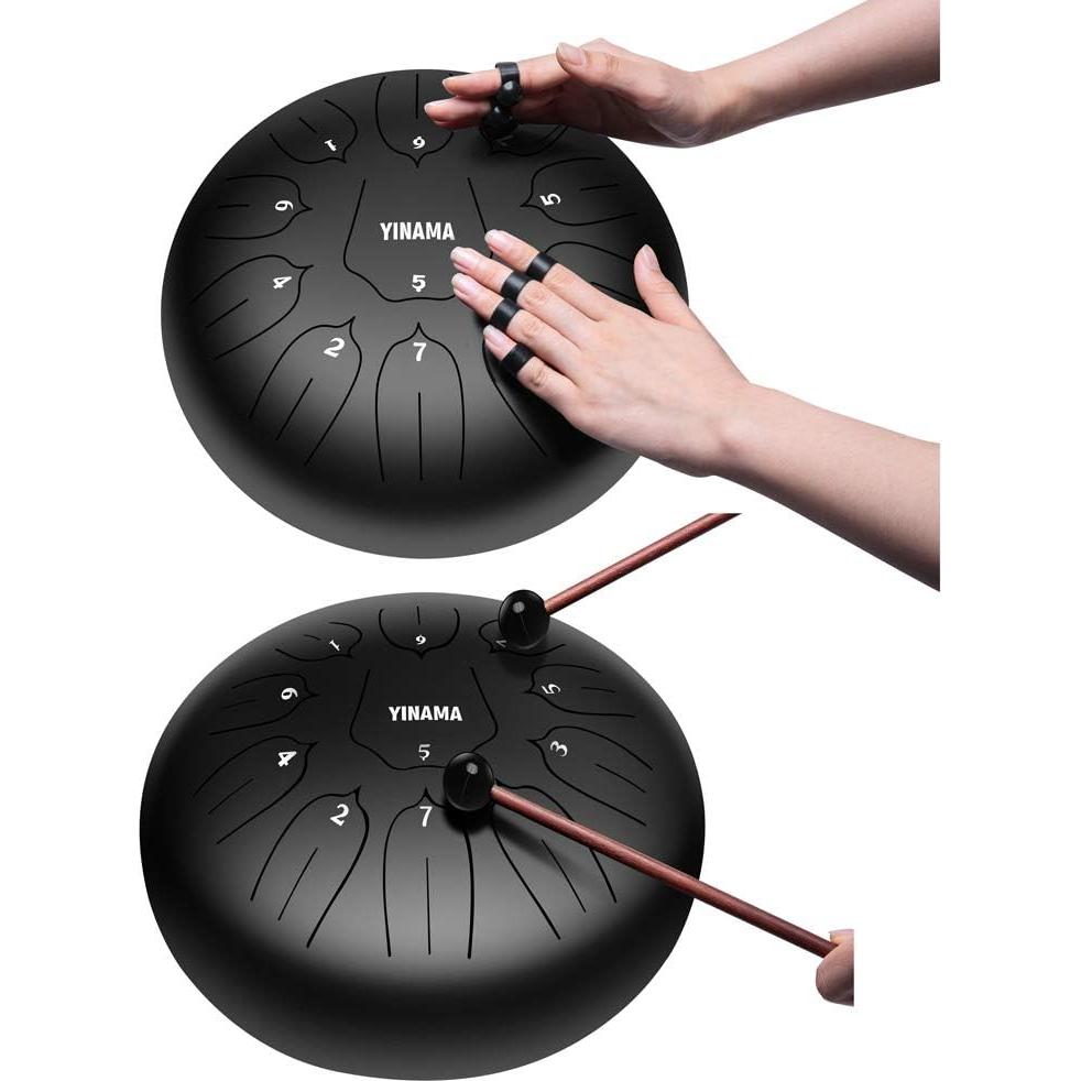 Yinama Steel Tongue Drum 11 Notas 30,48 cm Negro