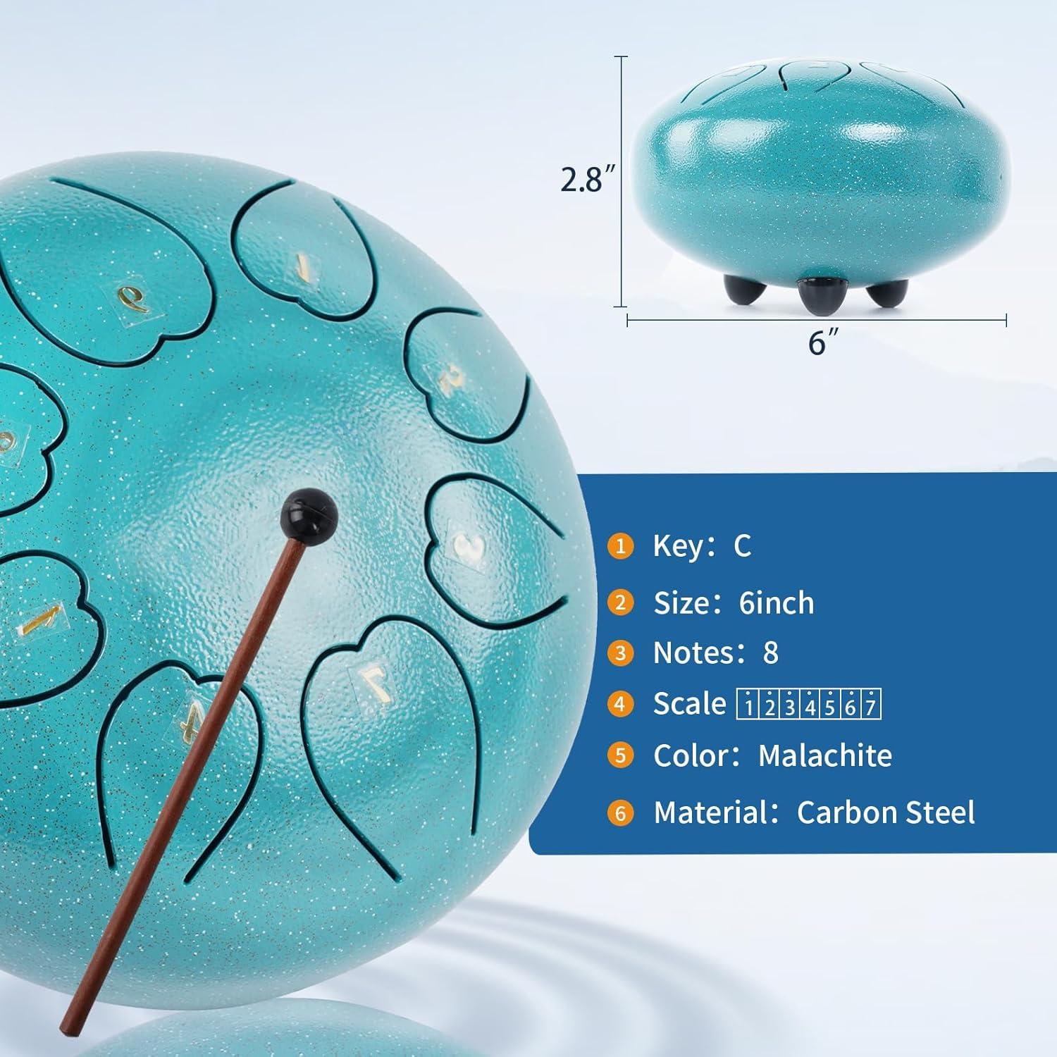 Tambor de Lluvia URBANVISTA 6" Malachite 8 Notas para Meditación