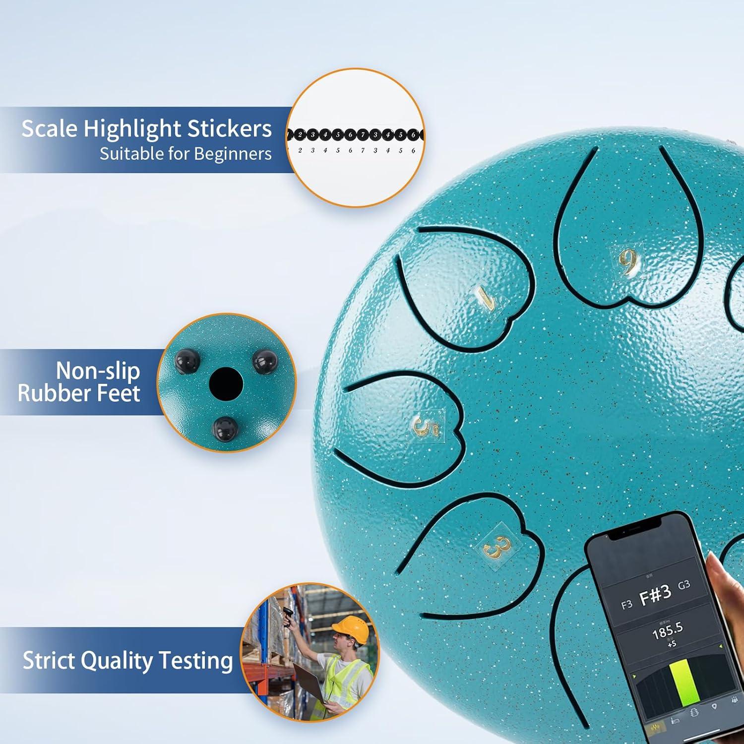 Tambor de Lluvia URBANVISTA 6" Malachite 8 Notas para Meditación