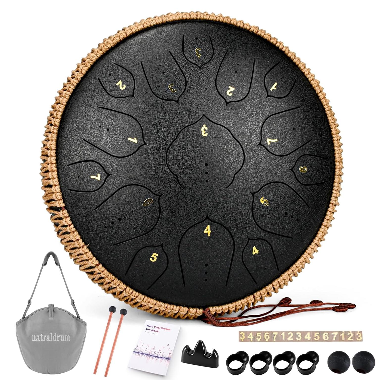 Tambor de Lengua de Acero Natraldrum 14" 15 Notas Re Negro