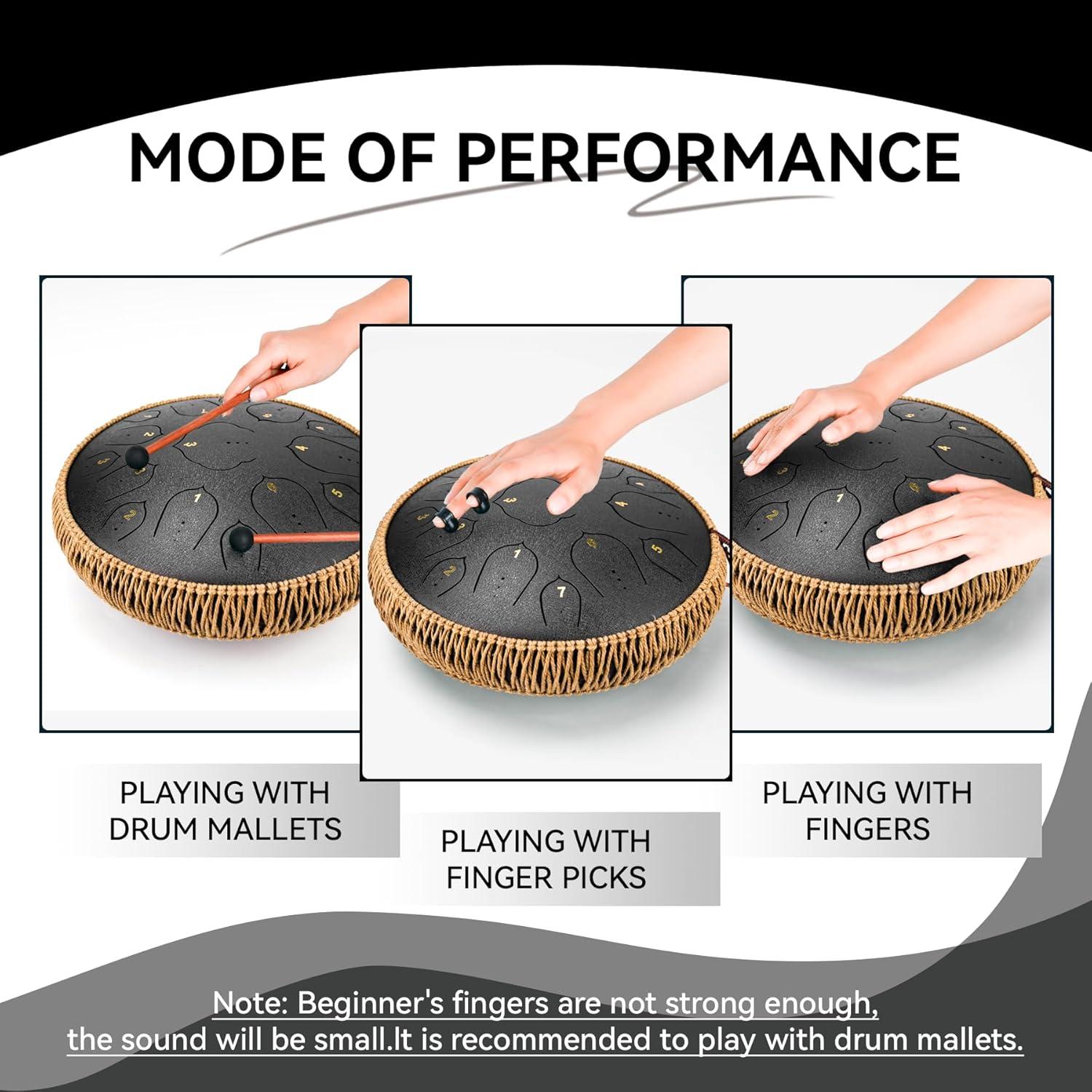 Tambor de Lengua de Acero Natraldrum 14" 15 Notas Re Negro