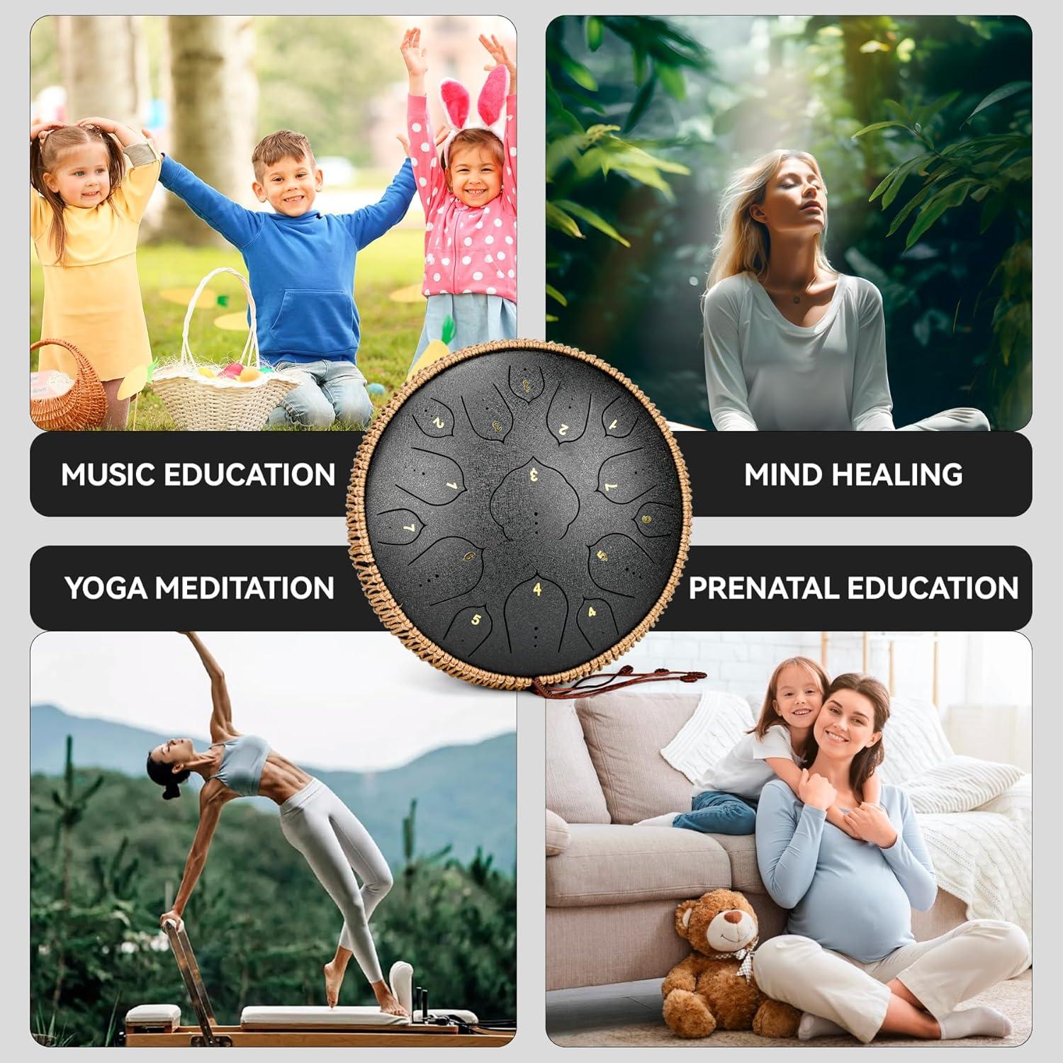 Tambor de Lengua de Acero Natraldrum 14" 15 Notas Re Negro