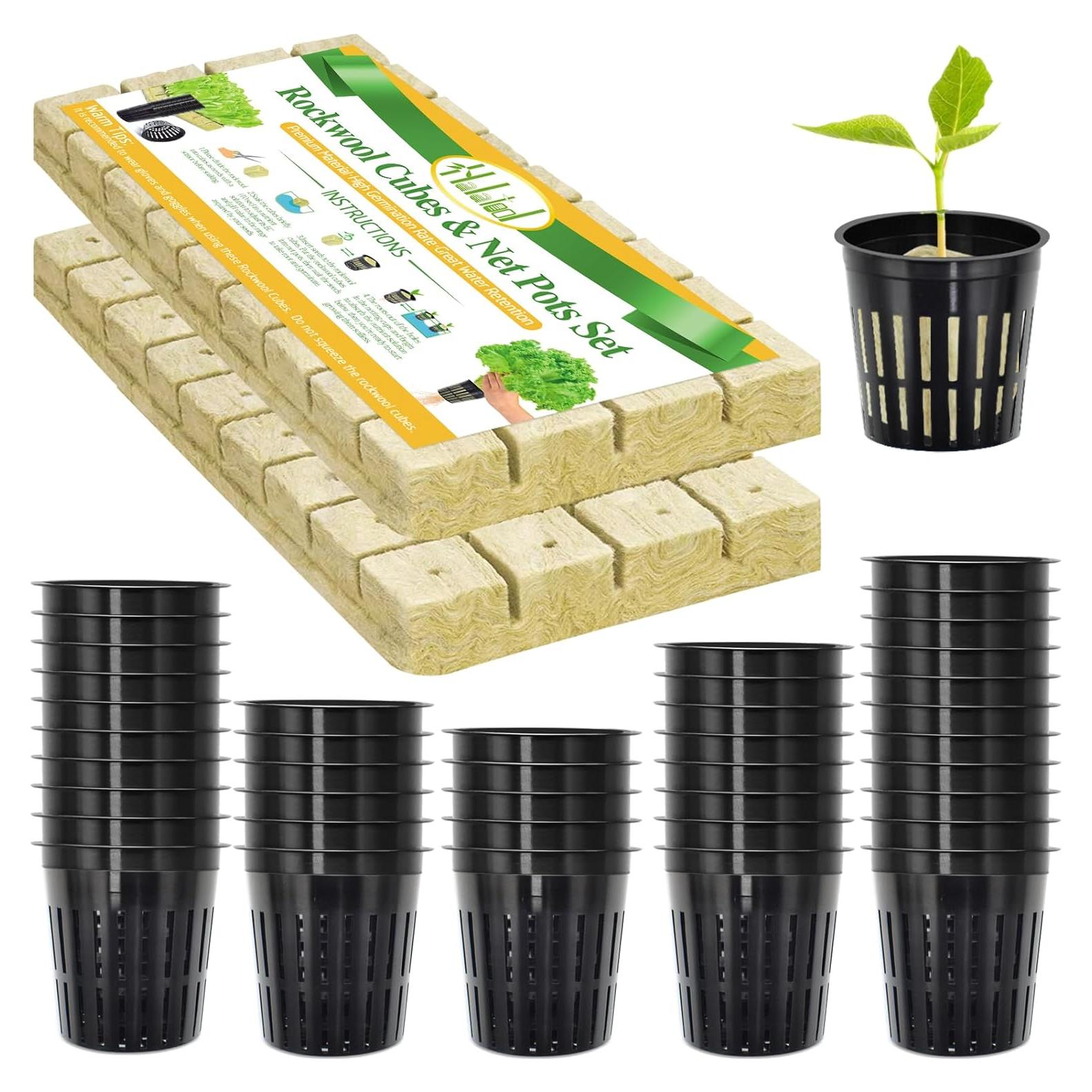 Halatool Kit Hidroponía 72 Cubos Lana Roca 3,05cm y 56 Tazas 5,08cm