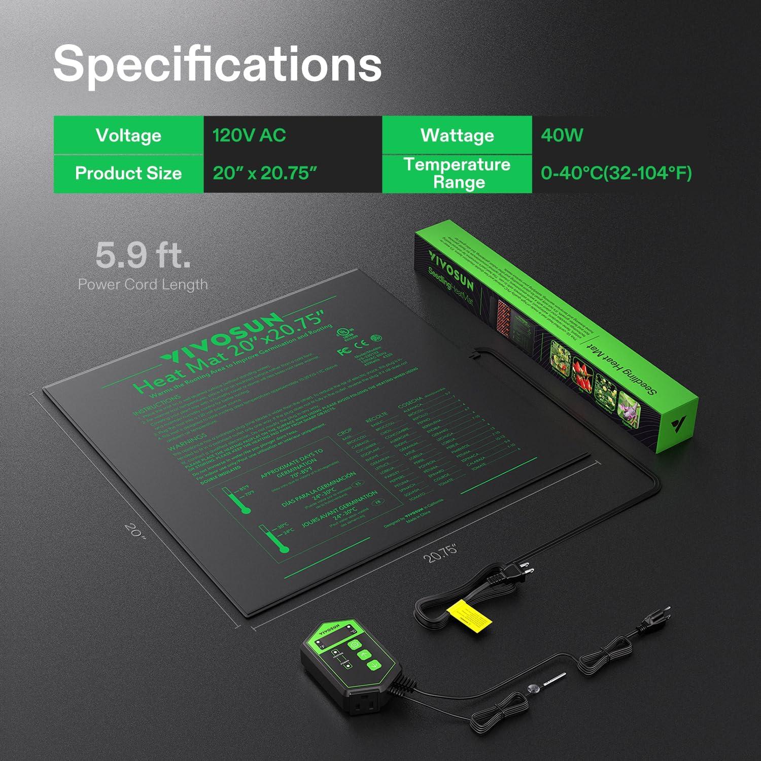 Alfombrilla Térmica VIVOSUN 51x53 cm para Germinación