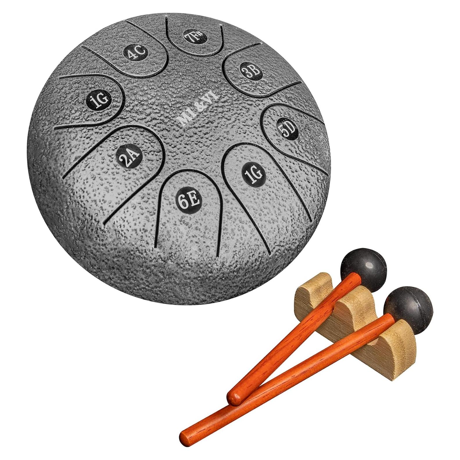 Tambor de Lengua de Acero MI&VI Ocean Rain 15 cm Plata Negro