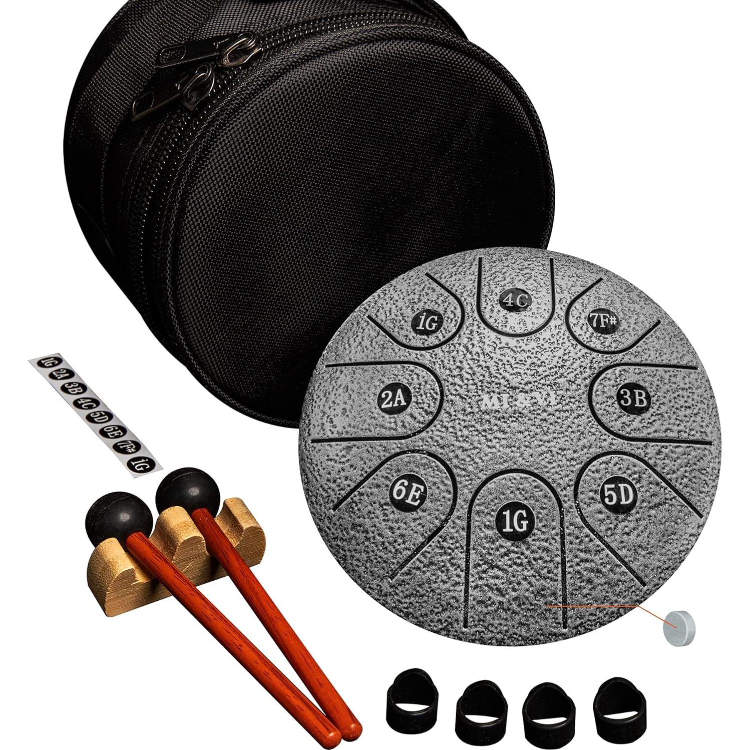 Tambor de Lengua de Acero MI&VI Ocean Rain 15 cm Plata Negro