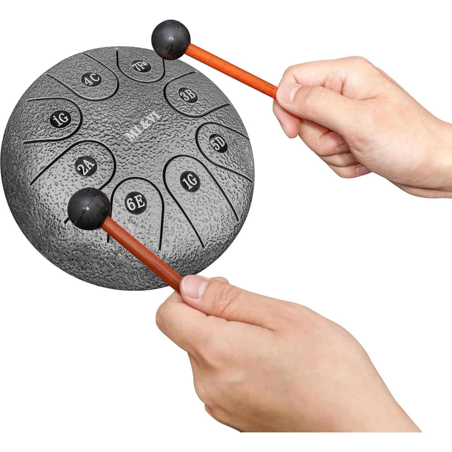 Tambor de Lengua de Acero MI&VI Ocean Rain 15 cm Plata Negro