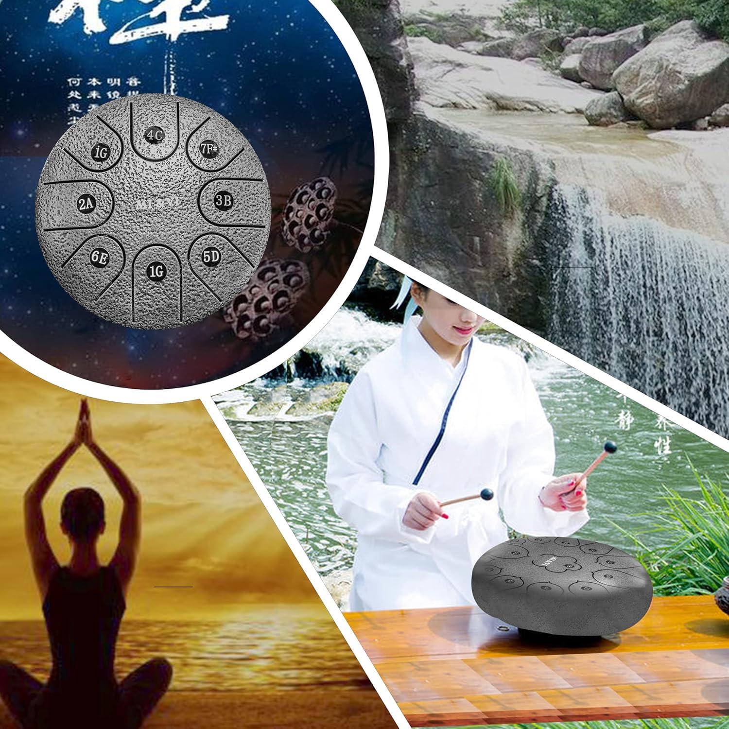 Tambor de Lengua de Acero MI&VI Ocean Rain 15 cm Plata Negro