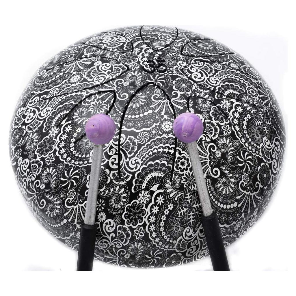 Tambor de Lengua Satnam 8 Notas 20 cm Acero Paisley Negro