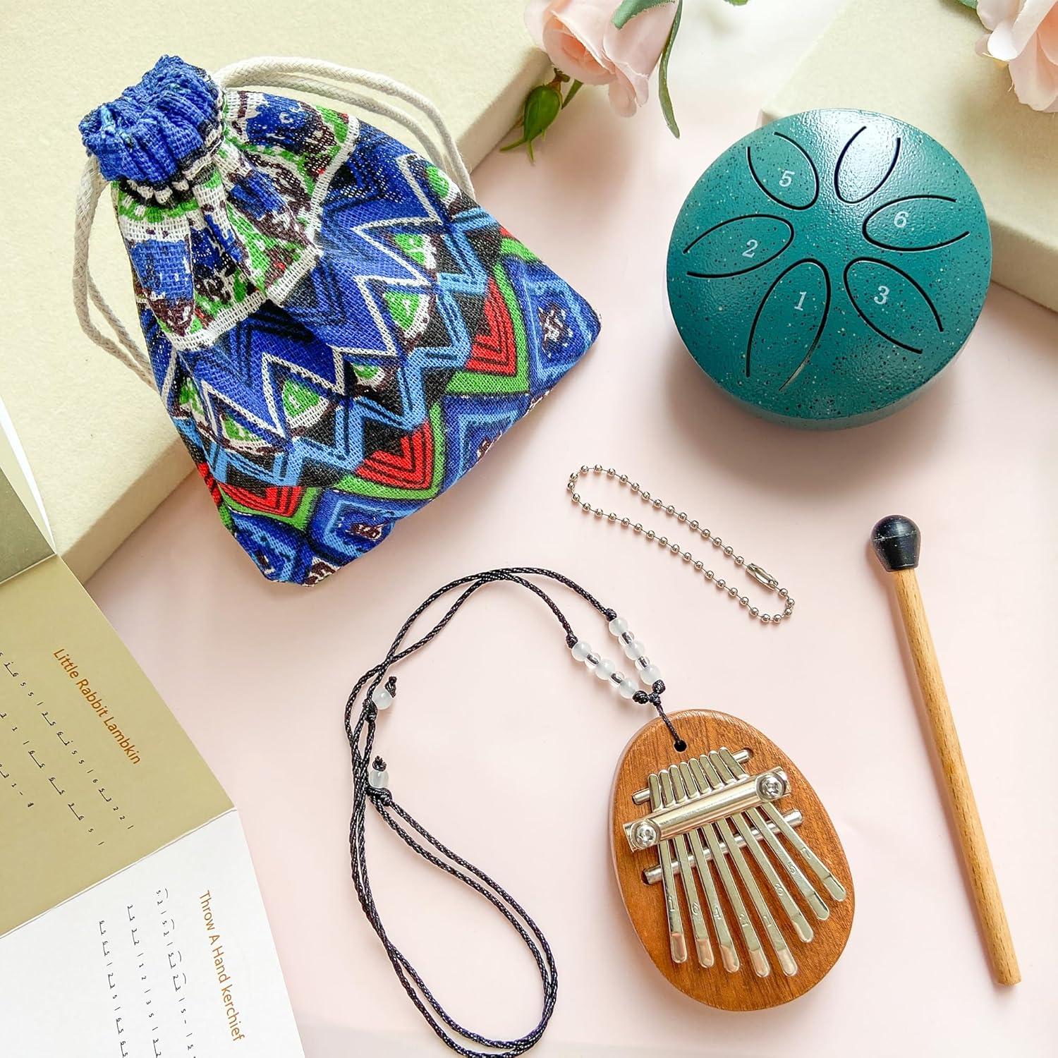 Set Mini Instrumentos Musicales Jongdari Kalimba y Tambor Verde