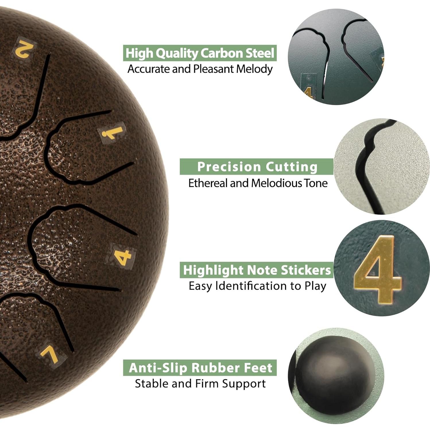 Tambor de Lluvia YAYUZEST 6" Bronce 8 Notas con Accesorios