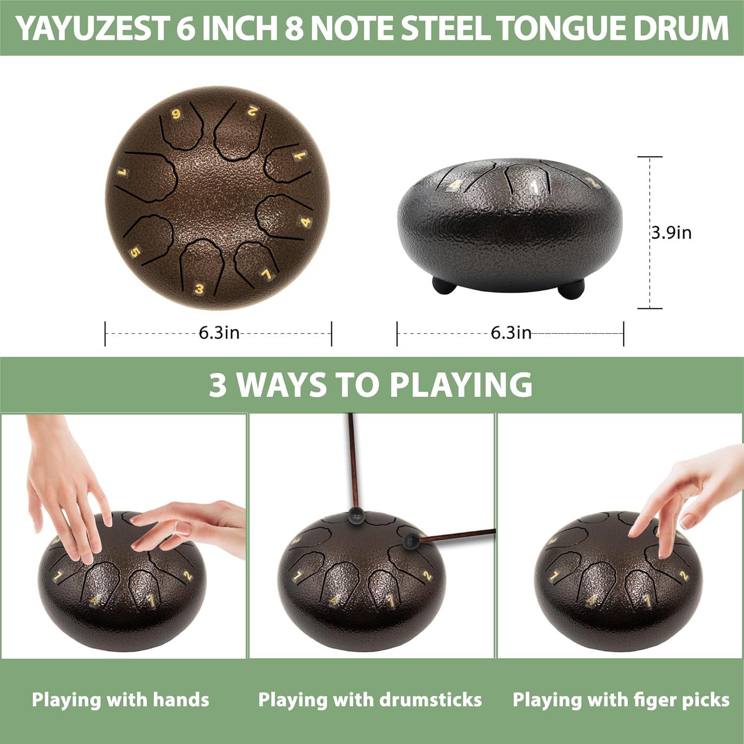 Tambor de Lluvia YAYUZEST 6" Bronce 8 Notas con Accesorios