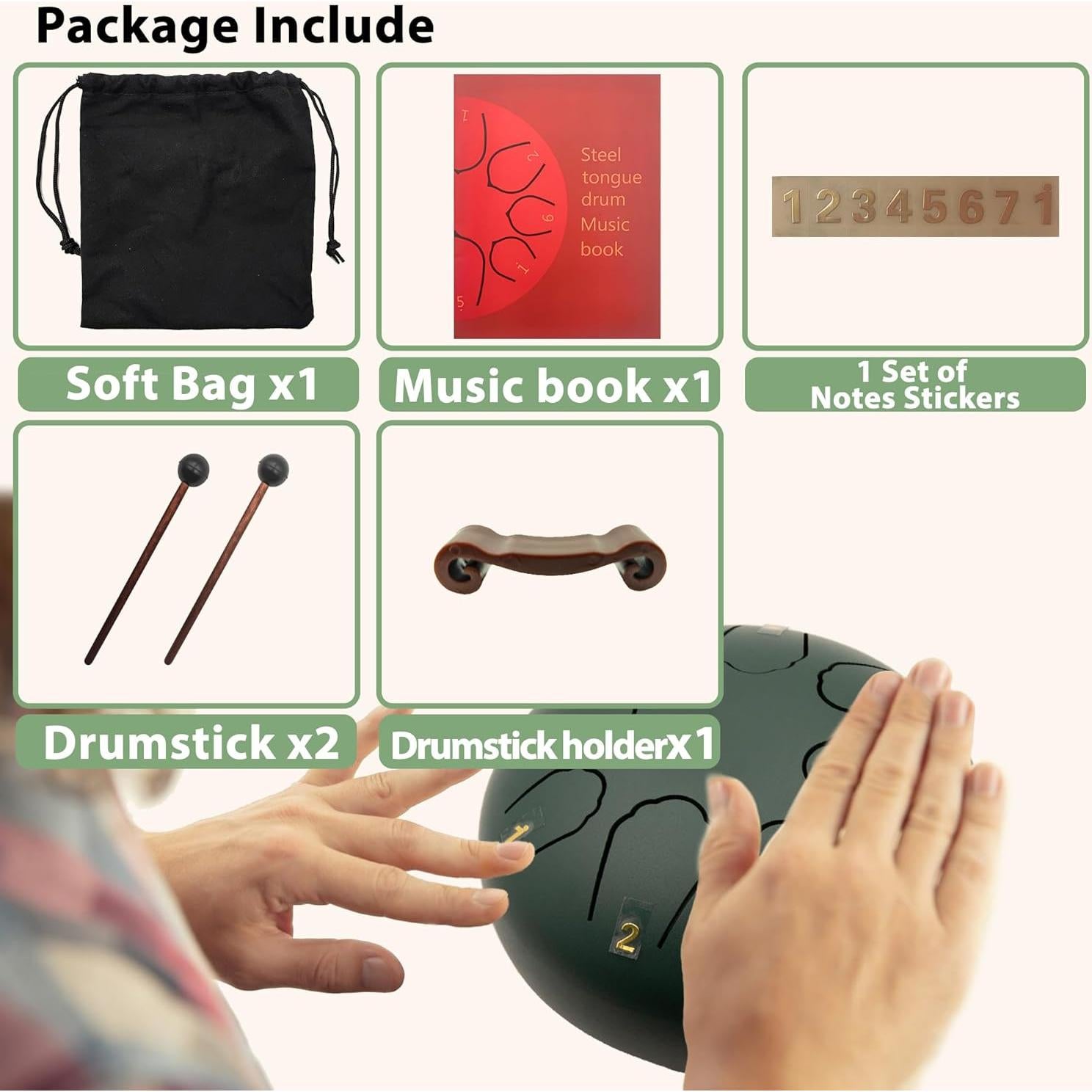 Tambor de Lluvia YAYUZEST 6" Bronce 8 Notas con Accesorios