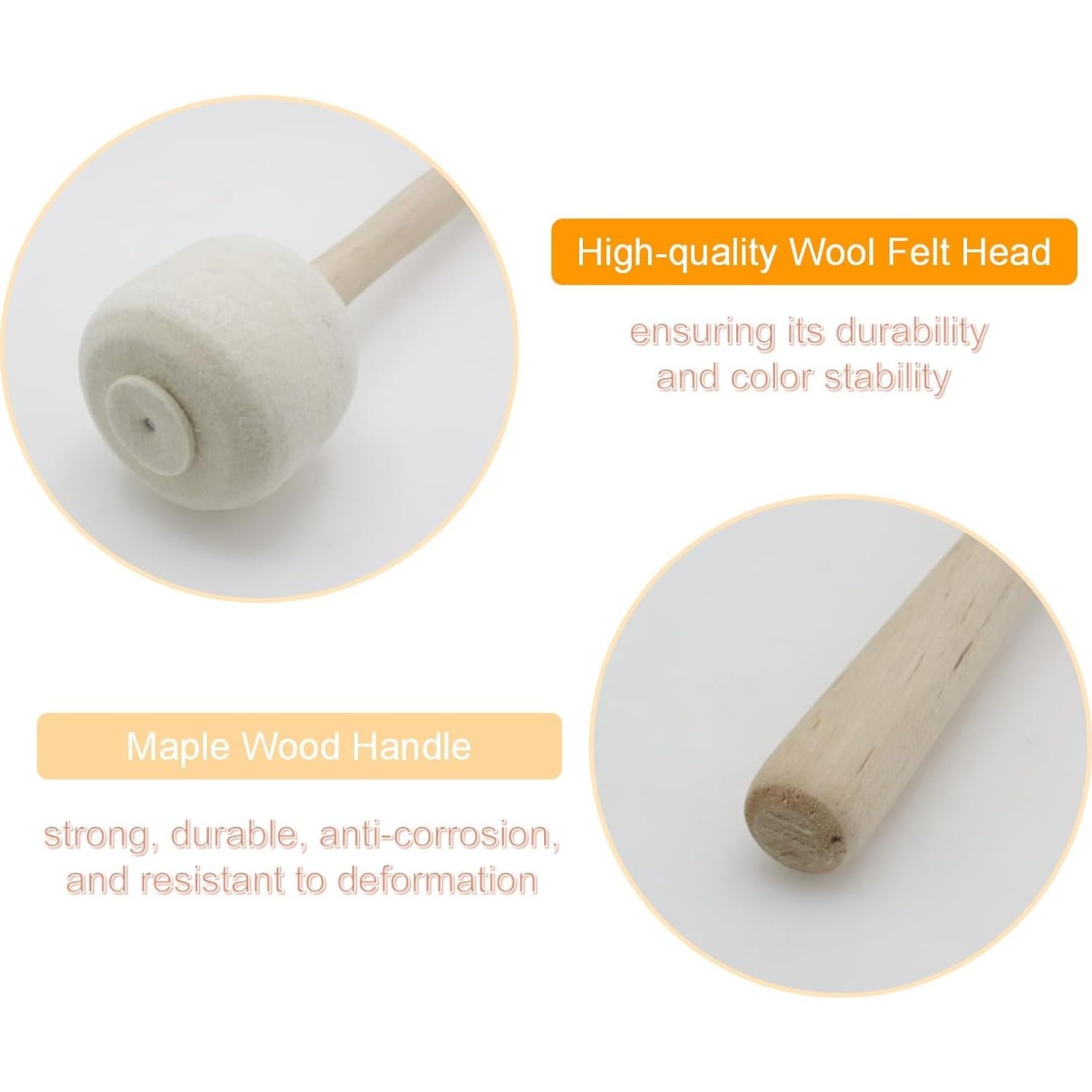 Par de Mallets de Tambor Beige Cheerock 35 cm Fieltro de Lana