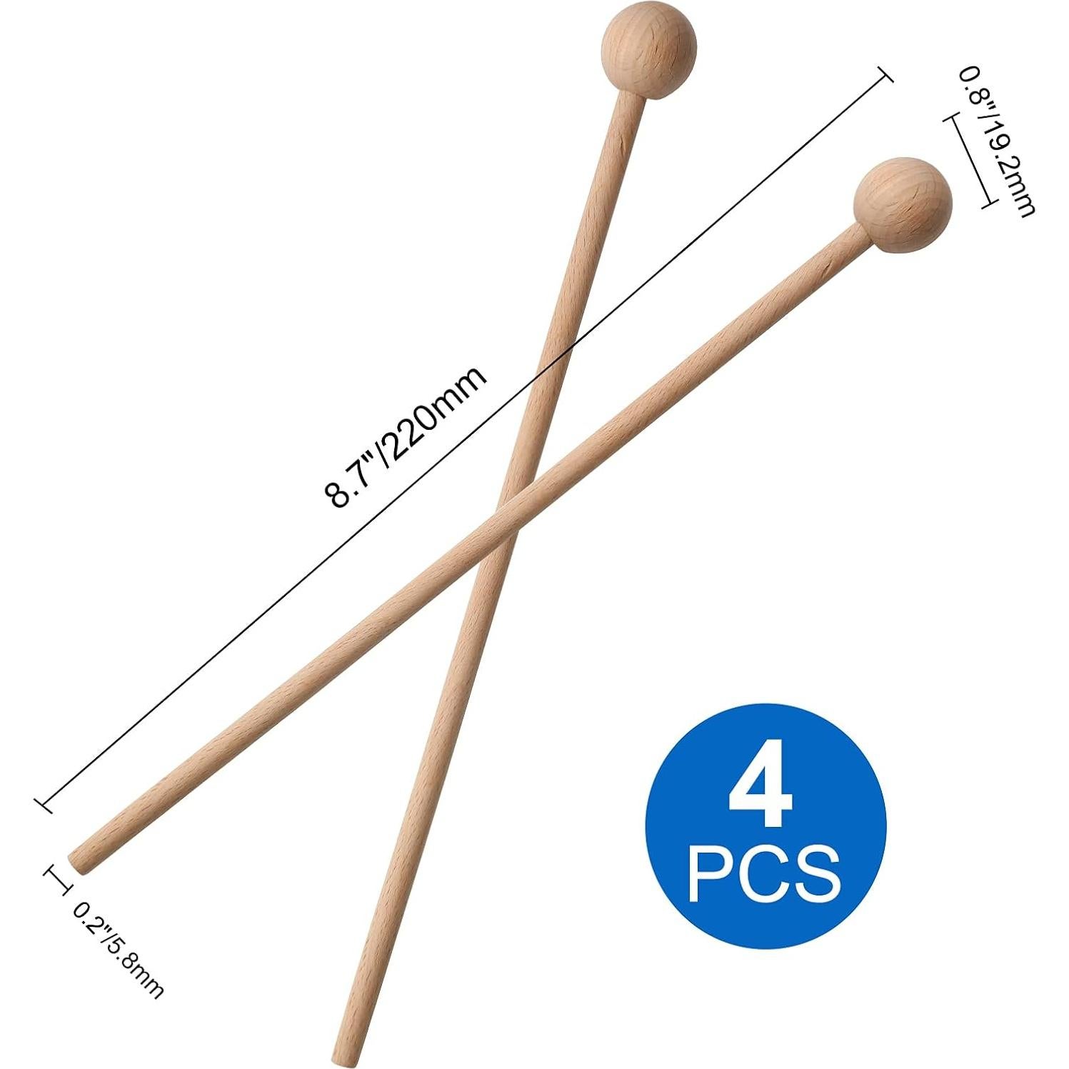 4 Palos de Percusión de Madera 22 cm Mallets Glockenspiel