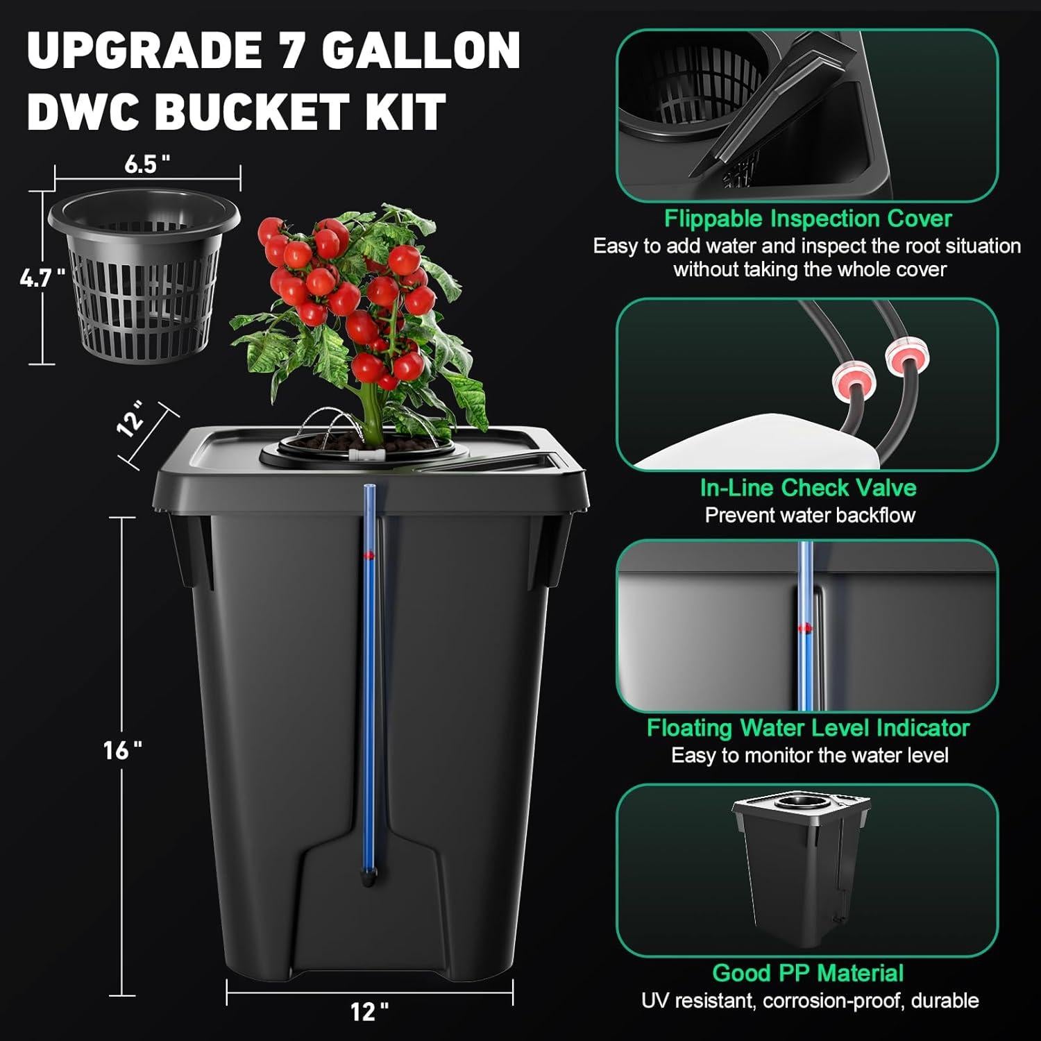 Sistema Hidropónico DWC YIFOR 7 Galones con Goteo Superior