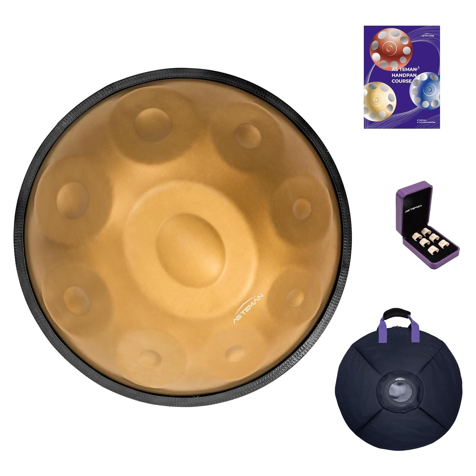 Handpan Mini ASTEMAN 18" 9 Notas G menor 432Hz Dorado