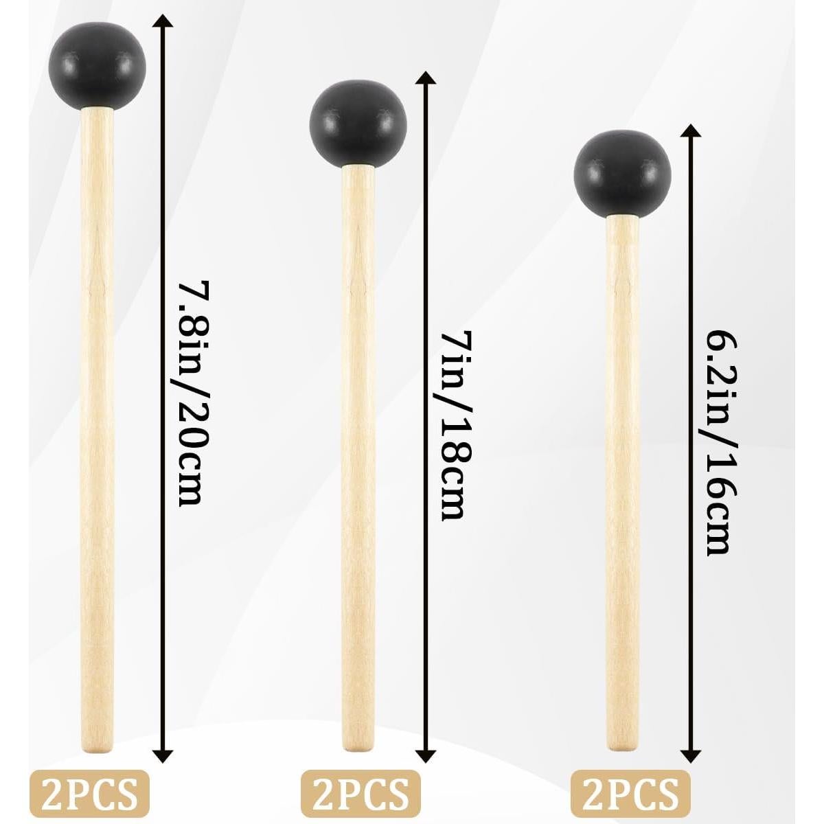 Juego de 6 Martillos de Xilófono Goma y Madera 16-20 cm