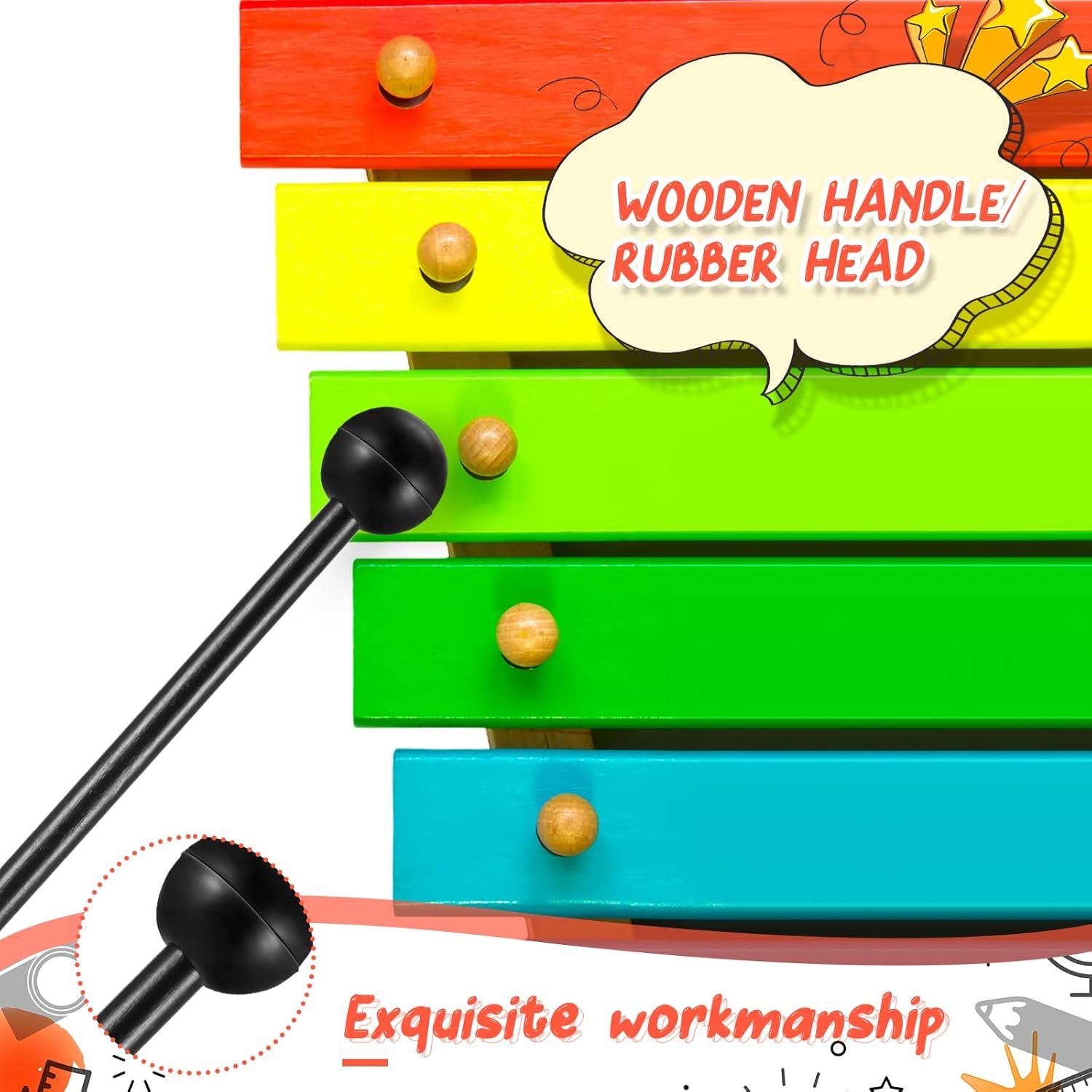 12 Mallets de Percusión de Madera con Cabeza de Goma 21.5 cm