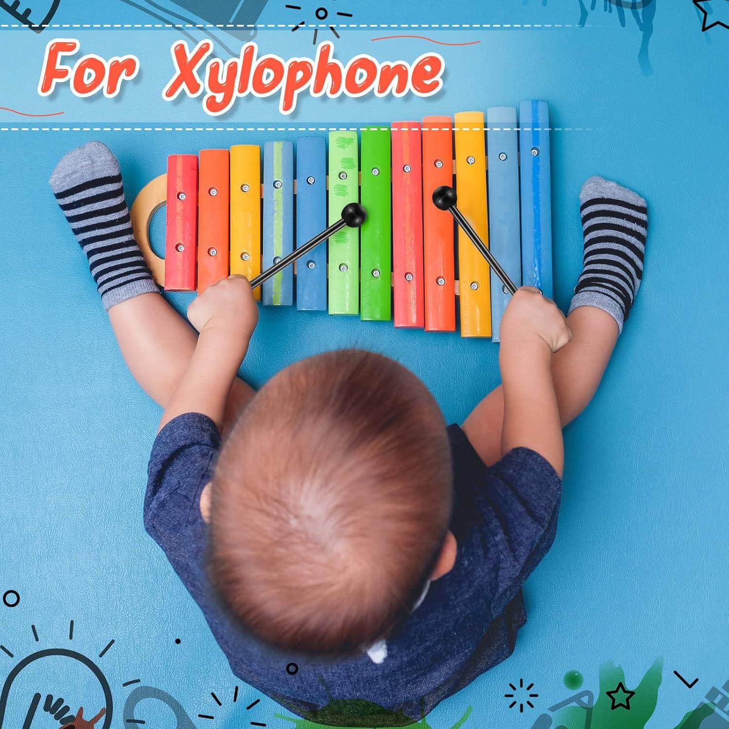 12 Mallets de Percusión de Madera con Cabeza de Goma 21.5 cm