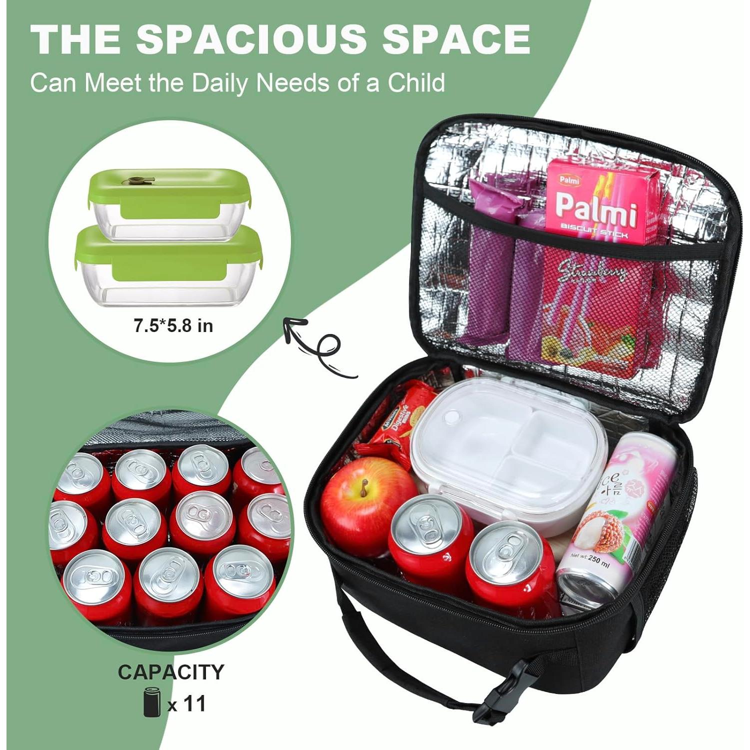 Caja de Almuerzo Aislada Femuar Negra 5,28L para Niños