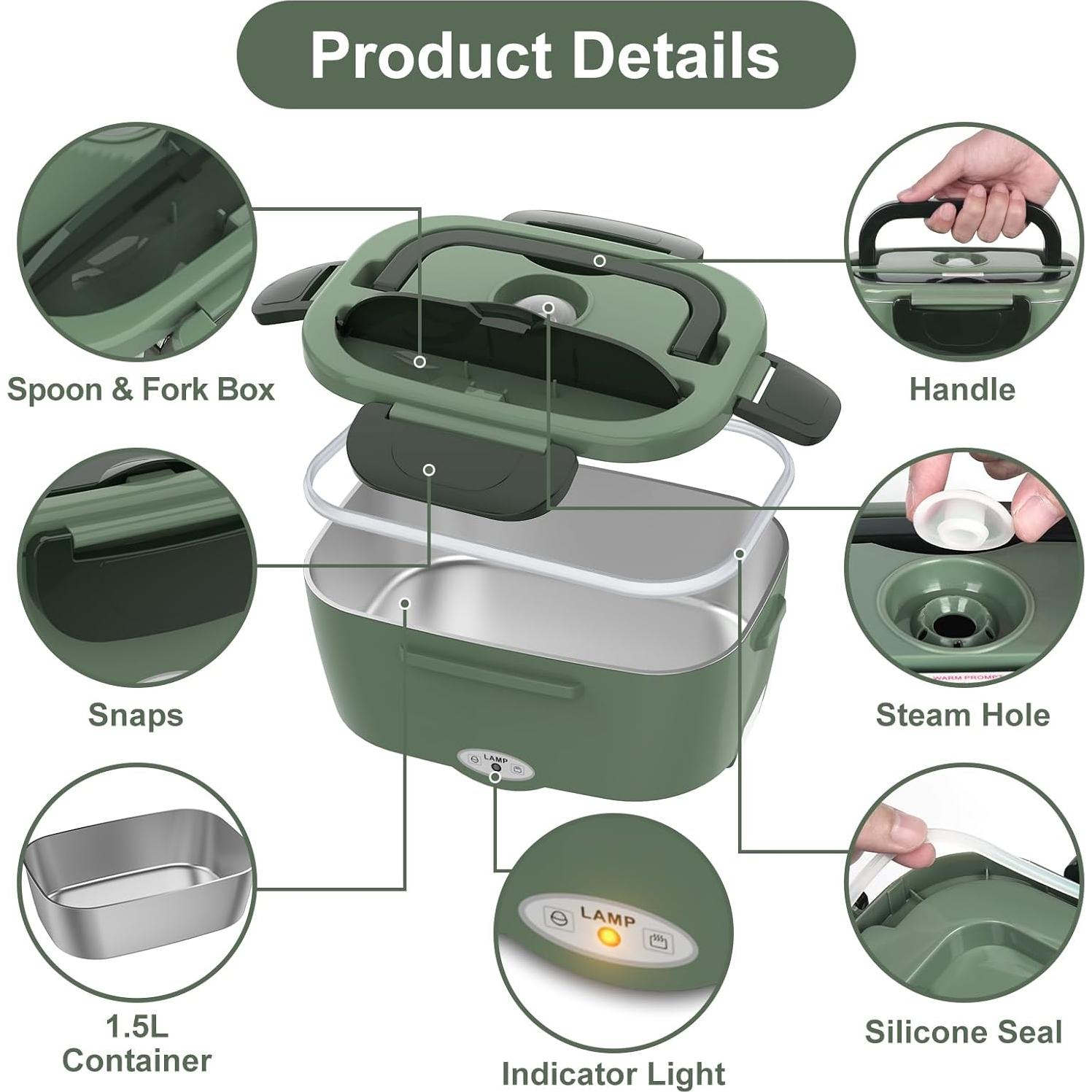 Caja de Almuerzo Eléctrica Vabaso 1.5L 80W Verde Oscuro