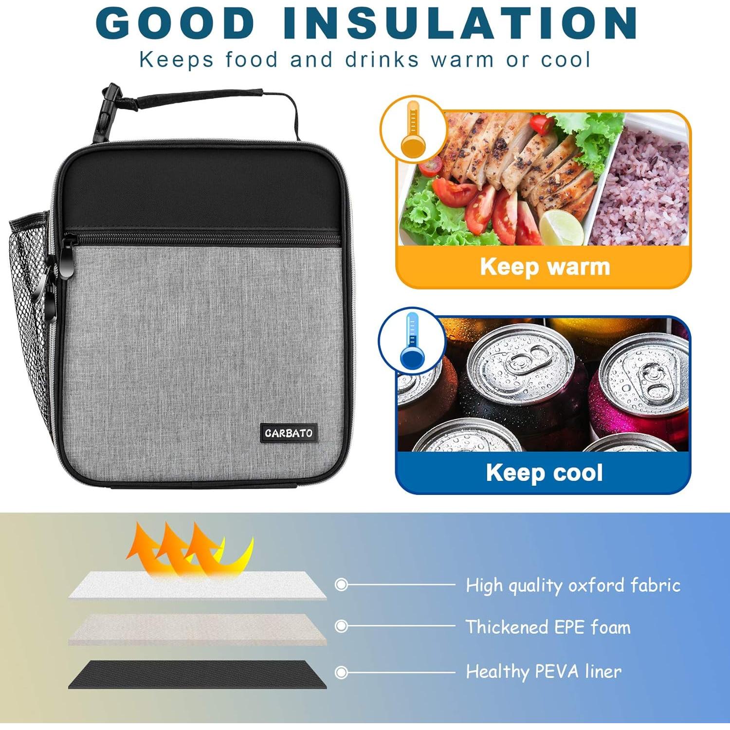 Bolsa de Almuerzo Térmica CARBATO 7L Negra y Gris