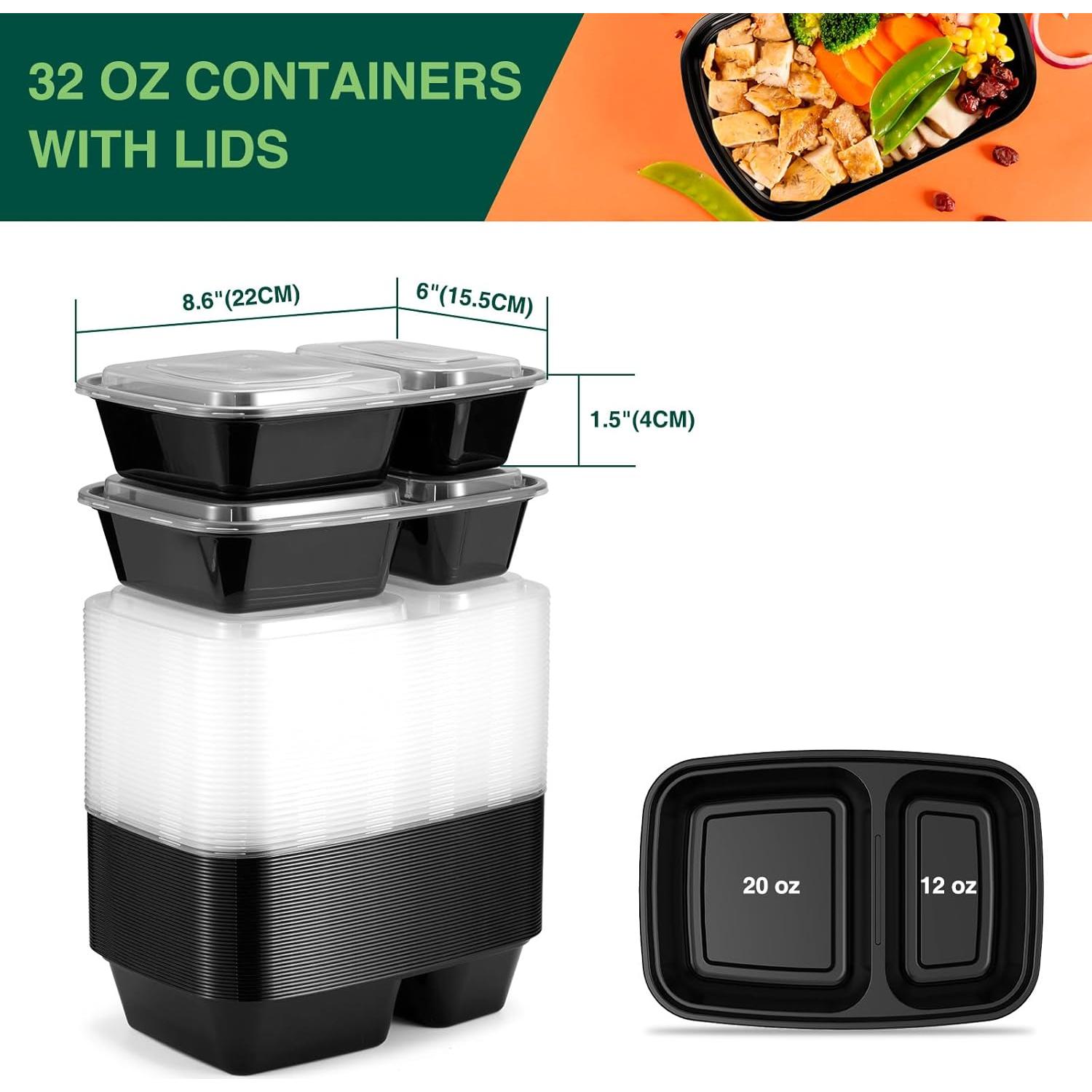 Contenedores de Comida Reutilizables Glotoch 50 Paq 32 oz