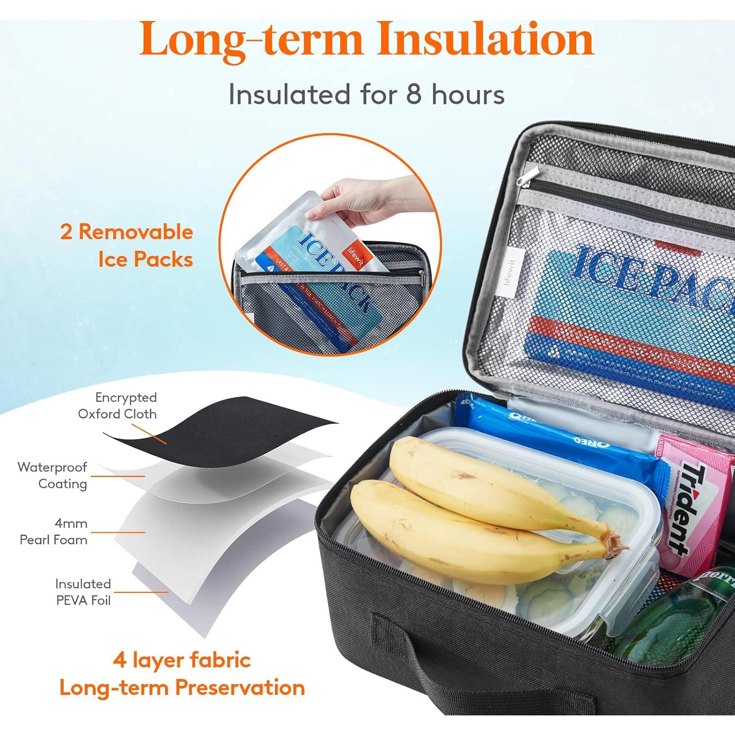 Bolsa de Almuerzo Aislada Lifewit 5L Negra con Paquetes de Hielo