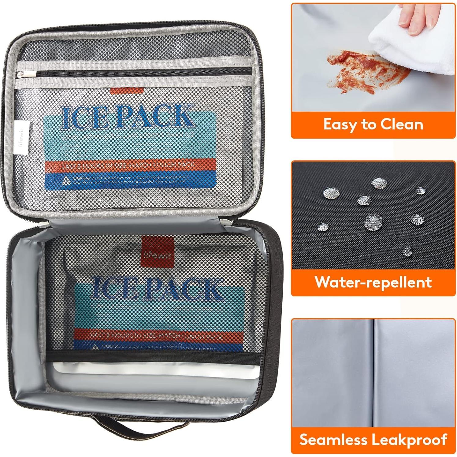 Bolsa de Almuerzo Aislada Lifewit 5L Negra con Paquetes de Hielo