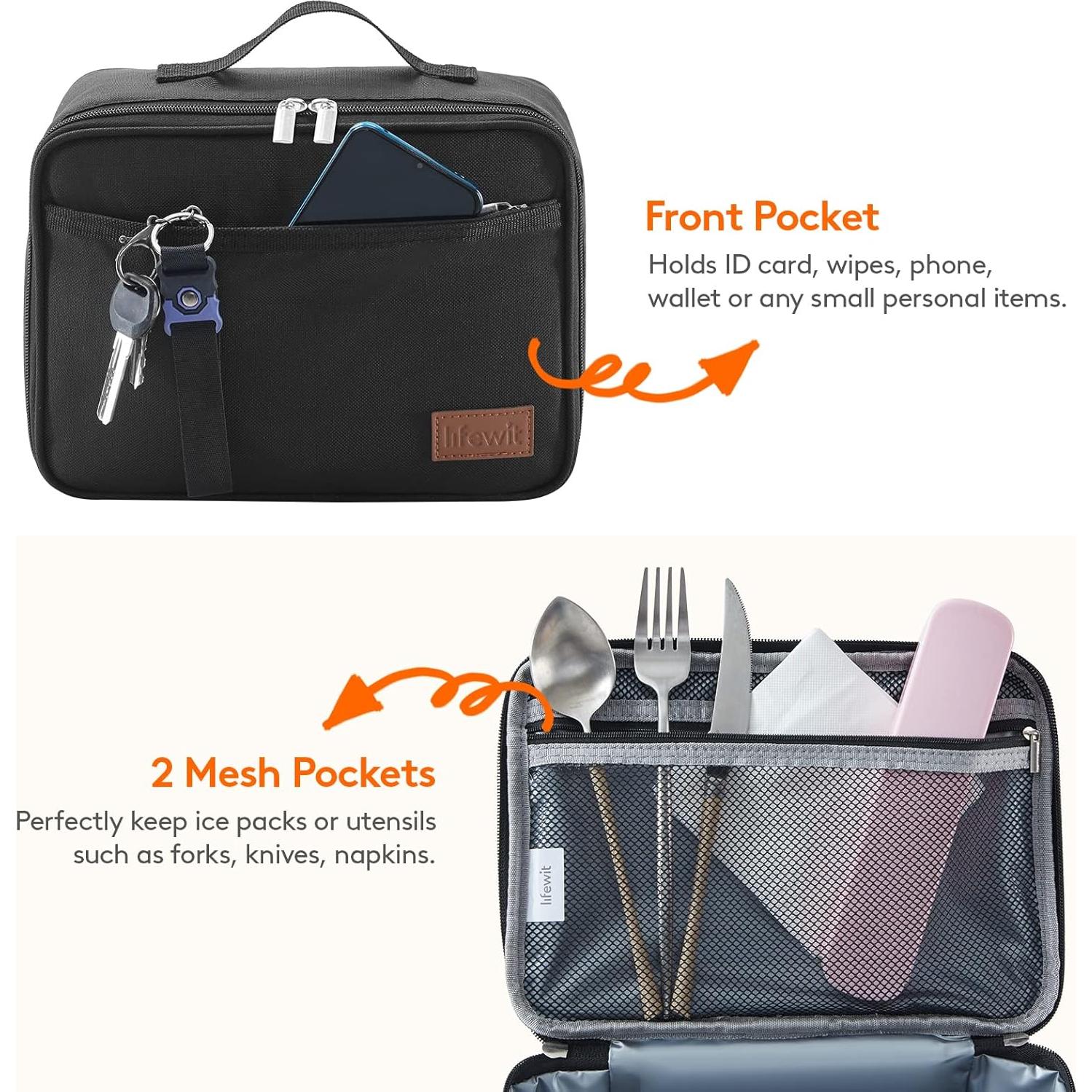 Bolsa de Almuerzo Aislada Lifewit 5L Negra con Paquetes de Hielo