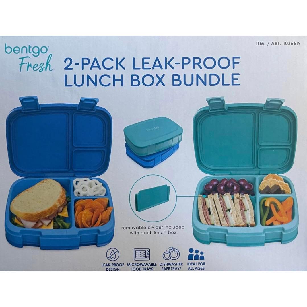Bentgo Fresh Caja de Almuerzo 2 Pack Azul Verde 4 Compartimentos