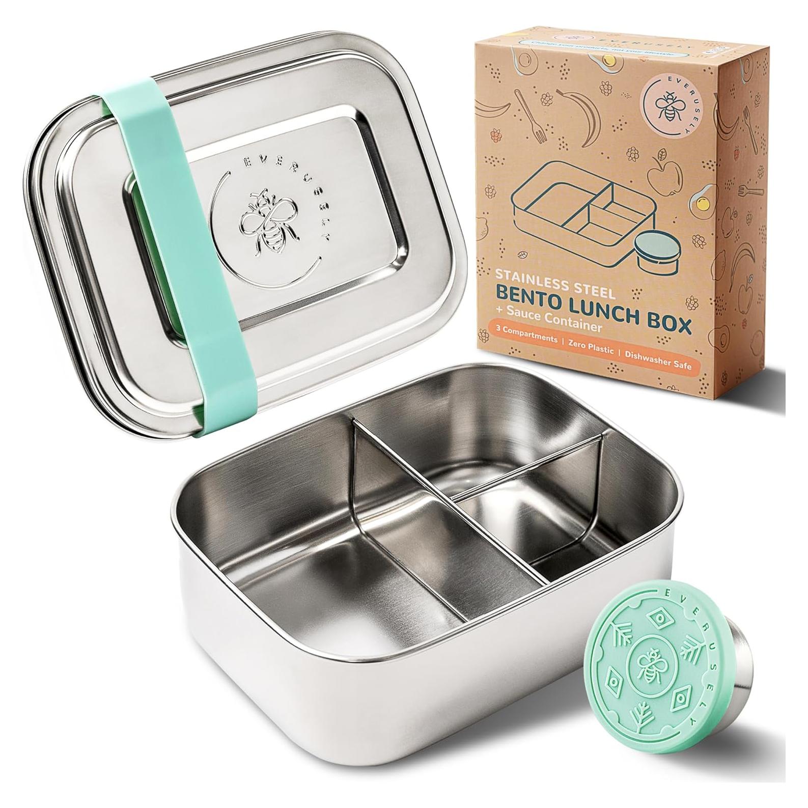 Caja Bento para Niños Everusely Verde 1,59 L 3 Compartimentos