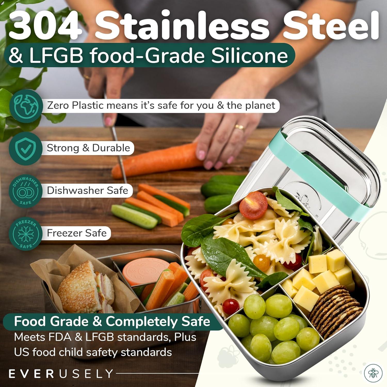 Caja Bento para Niños Everusely Verde 1,59 L 3 Compartimentos