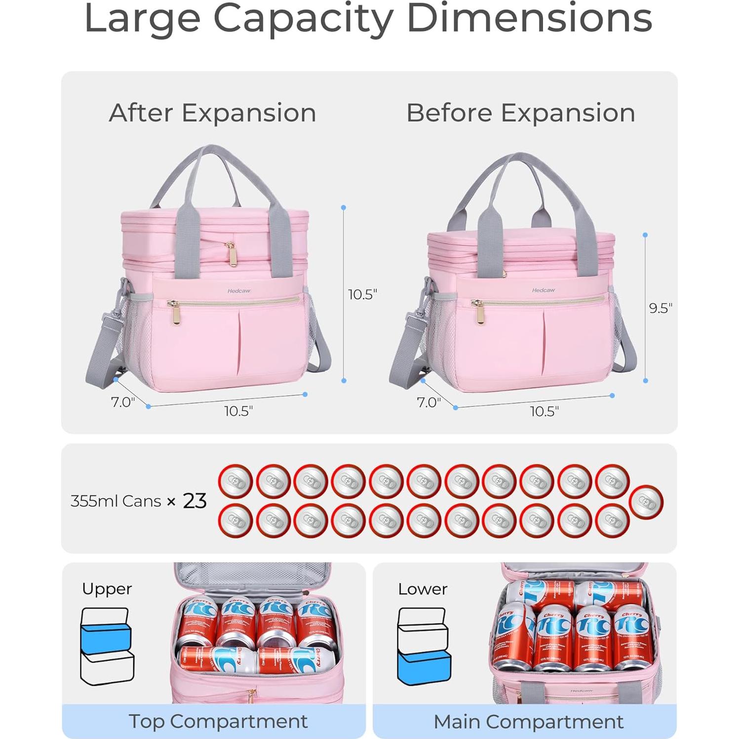 Bolsa de Almuerzo Aislada Hedcaw Rosa Doble Nivel 8.16L