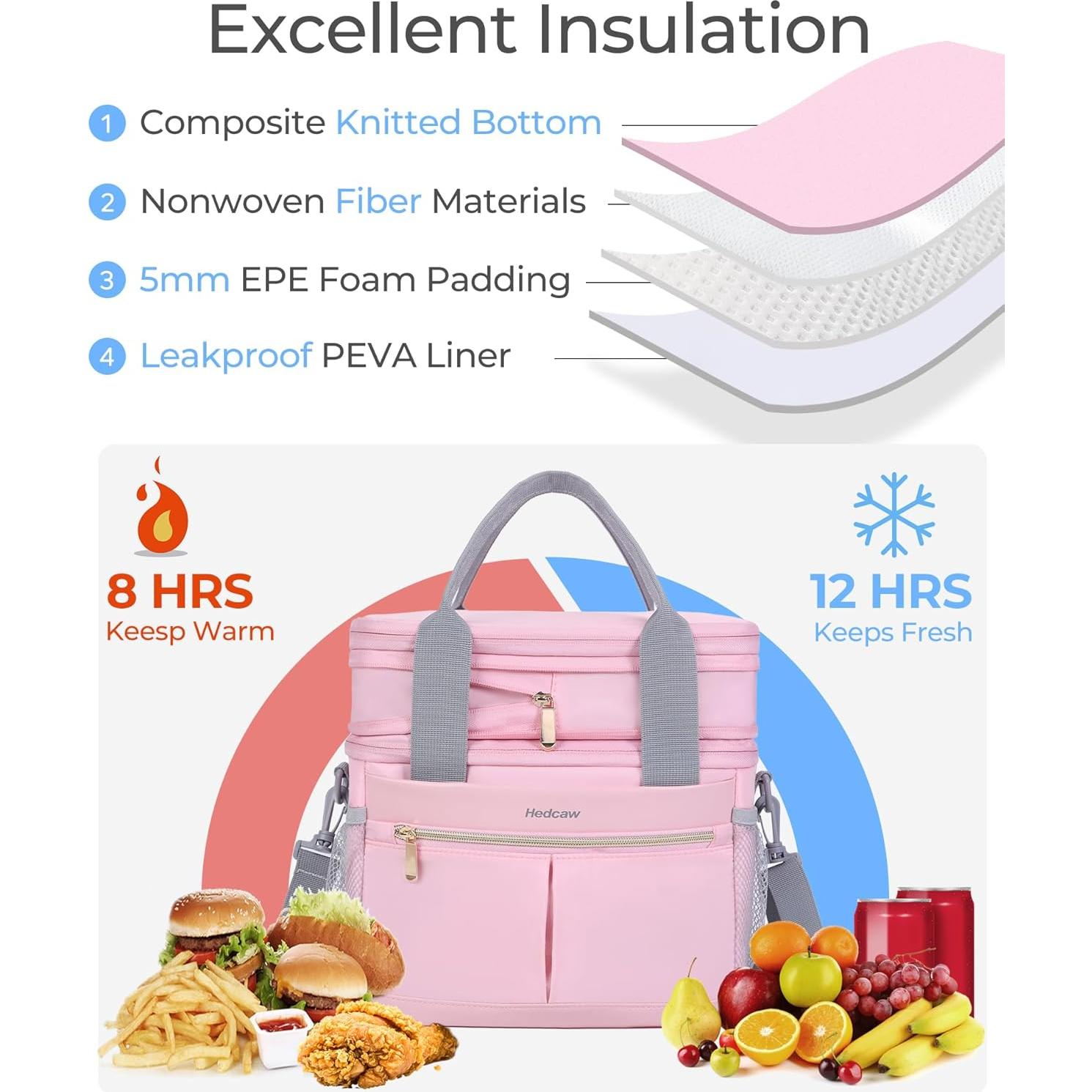 Bolsa de Almuerzo Aislada Hedcaw Rosa Doble Nivel 8.16L