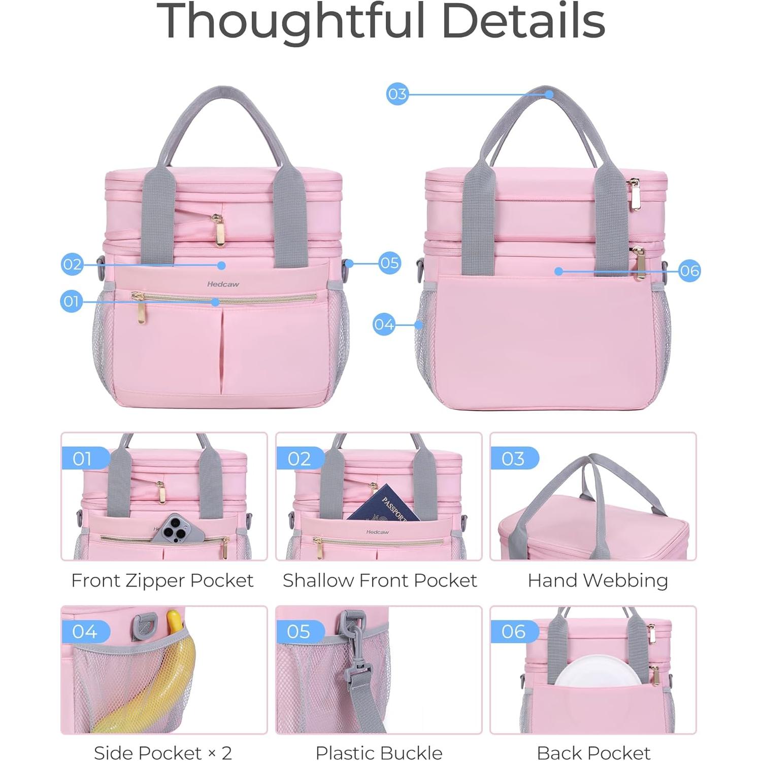 Bolsa de Almuerzo Aislada Hedcaw Rosa Doble Nivel 8.16L