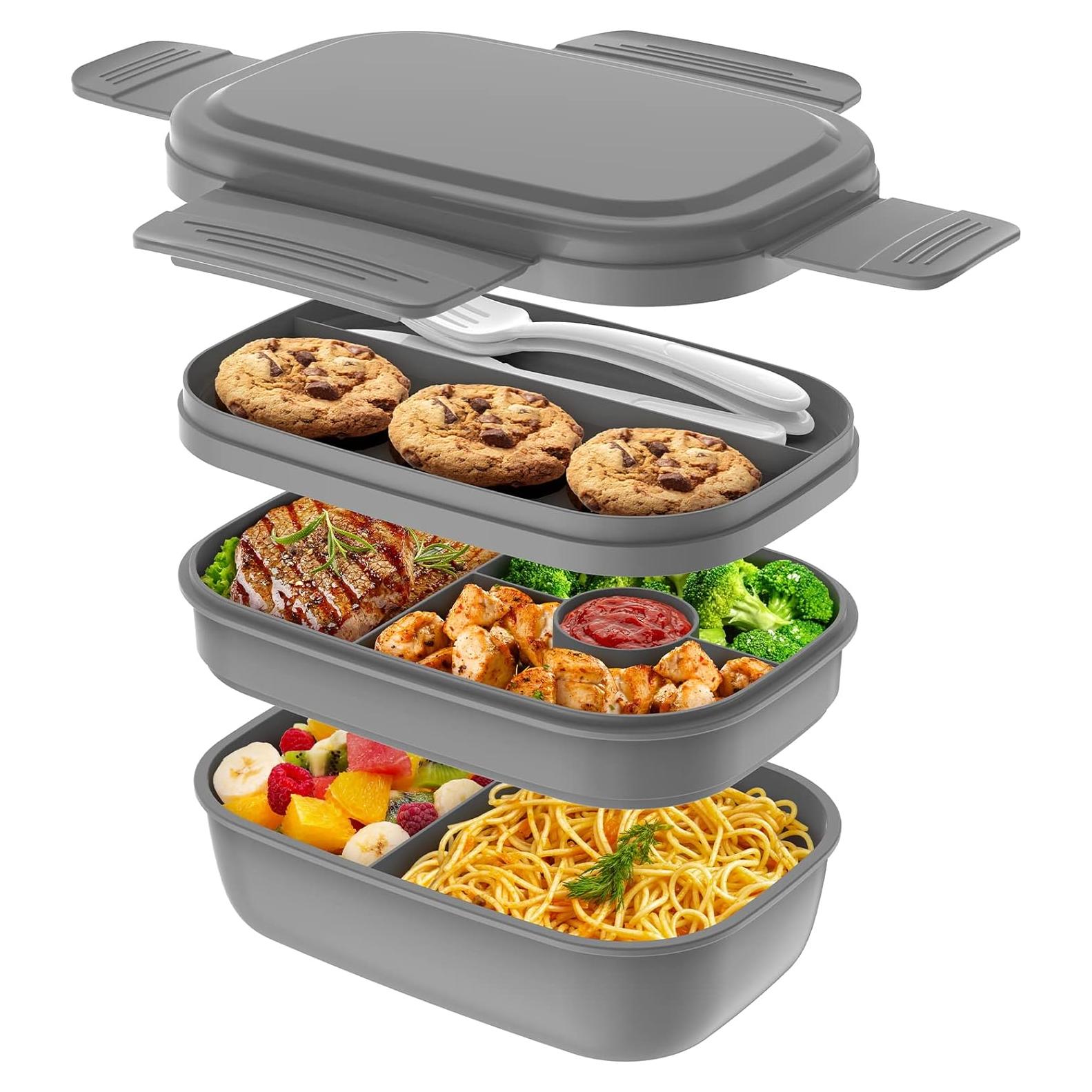 Caja Bento Almuerzo Grande 1900ml Gris - Apta Microondas