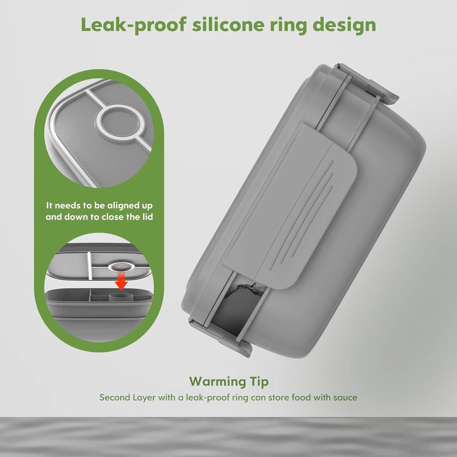 Caja Bento Almuerzo Grande 1900ml Gris - Apta Microondas