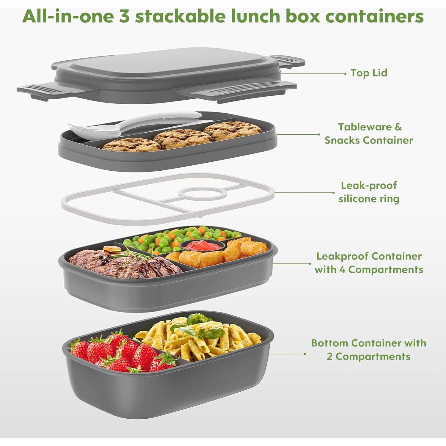 Caja Bento Almuerzo Grande 1900ml Gris - Apta Microondas