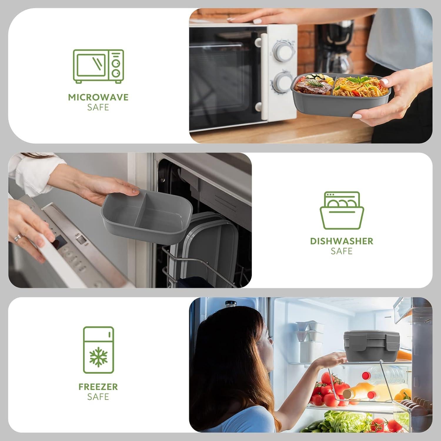 Caja Bento Almuerzo Grande 1900ml Gris - Apta Microondas