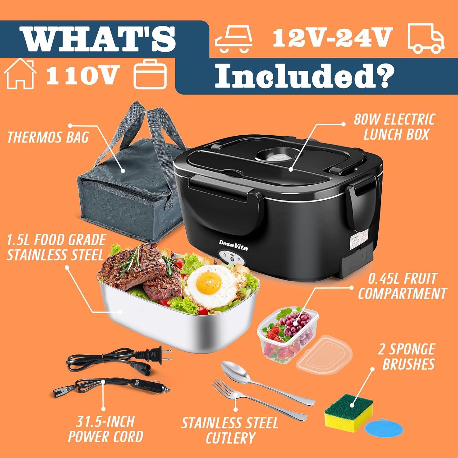 Caja de Almuerzo Eléctrica Dosevita 1.5L 80W 110V/12V/24V