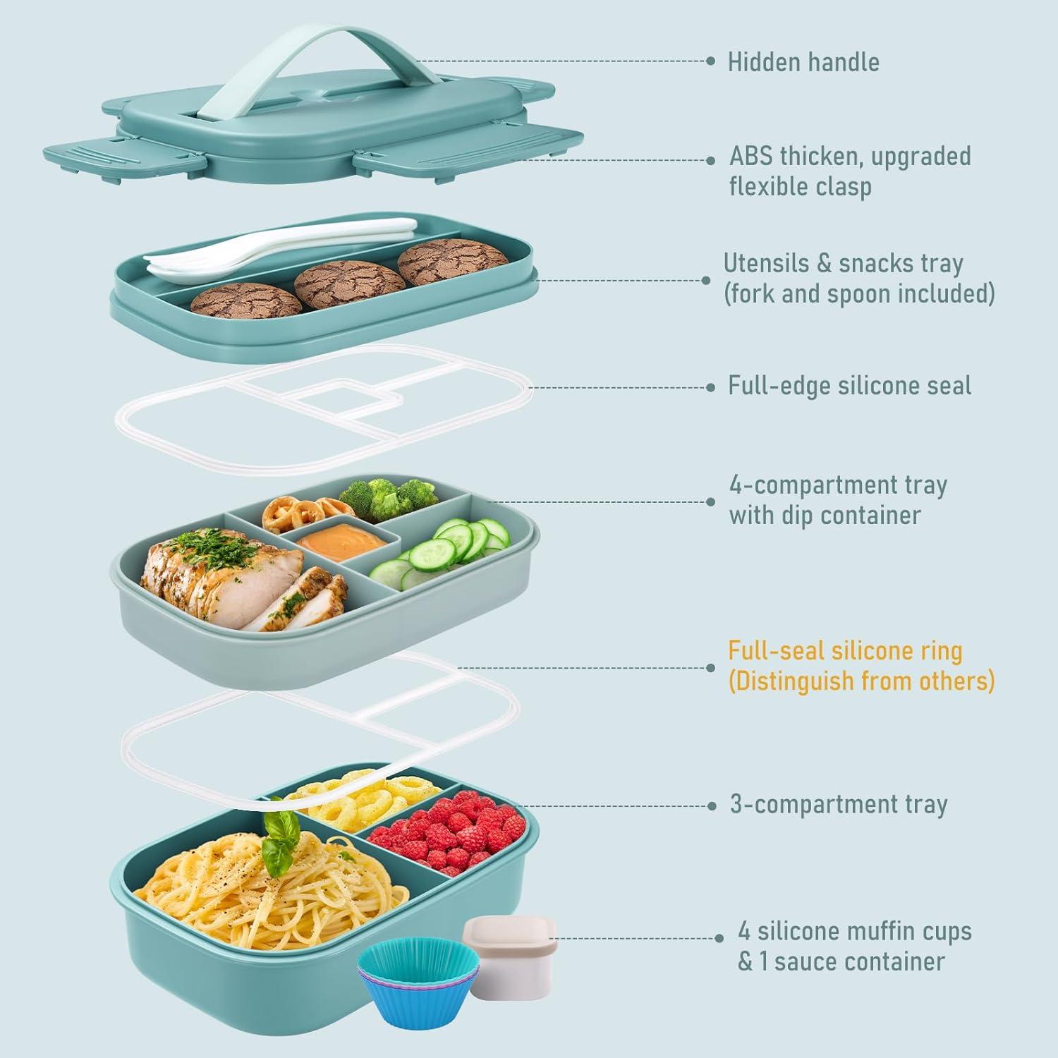 Bento Box Sunhanny 1900ml Verde 3 Capas con Utensilios