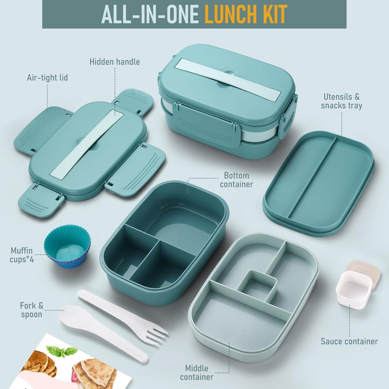 Bento Box Sunhanny 1900ml Verde 3 Capas con Utensilios